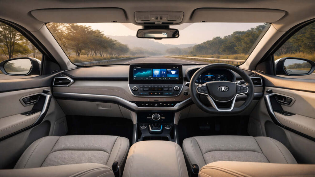 Tata Harrier EV Interior Dashboard Beige Cabin View
