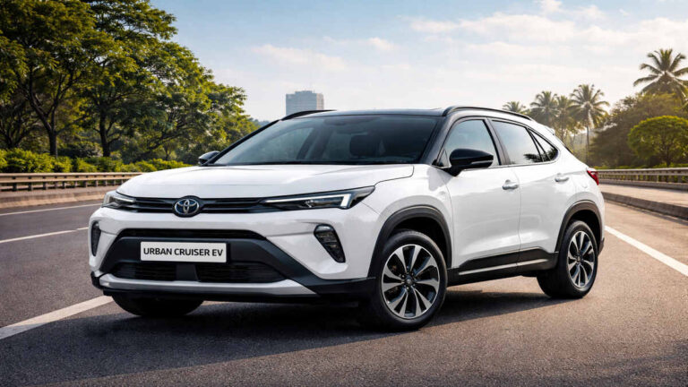 White Toyota Urban Cruiser EV on Indian road