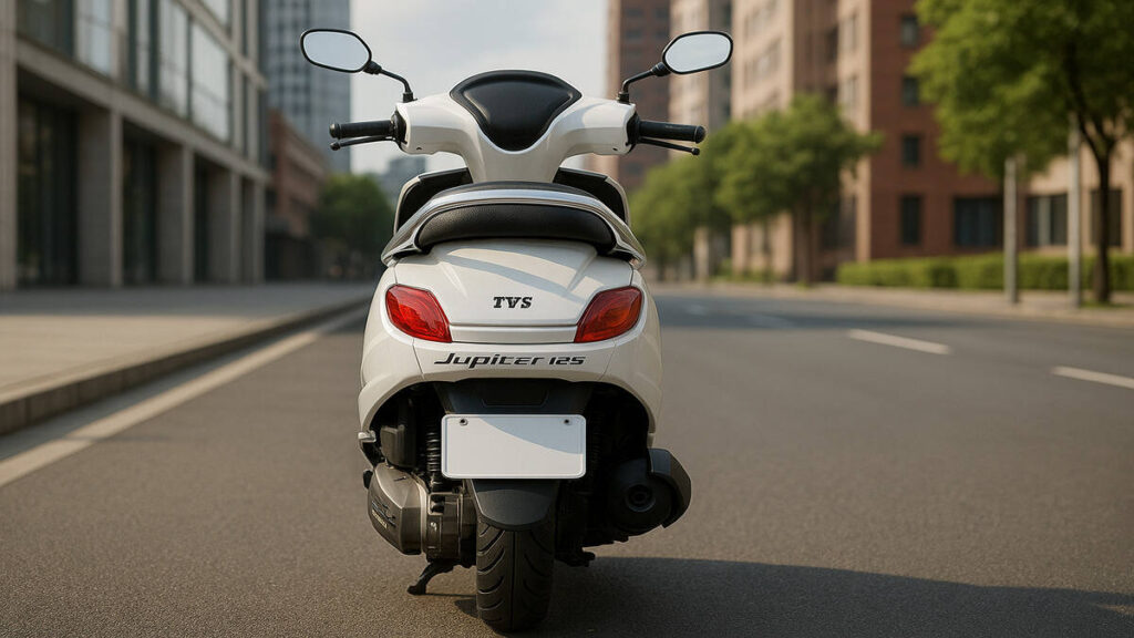 TVS Jupiter 125 rear view in white colour on city road