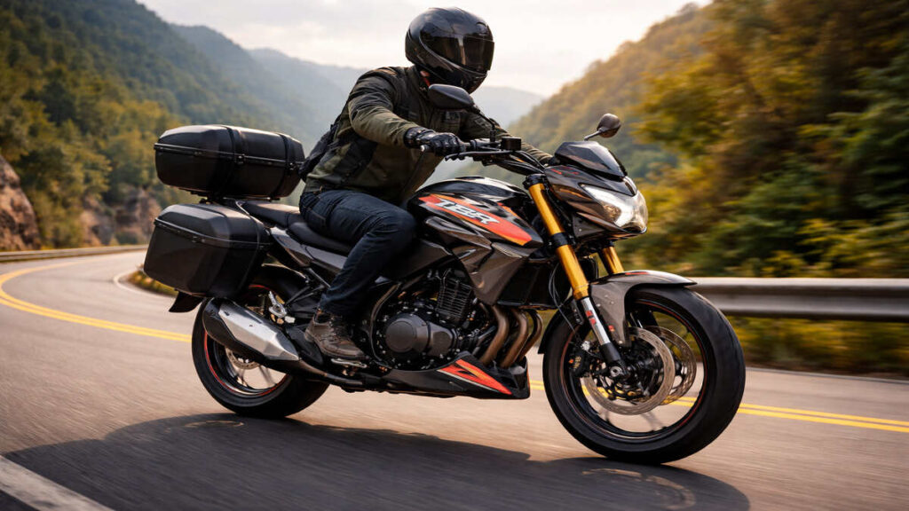 Hero Xtreme 160R 4V touring ride in Kevlar Brown on mountain road