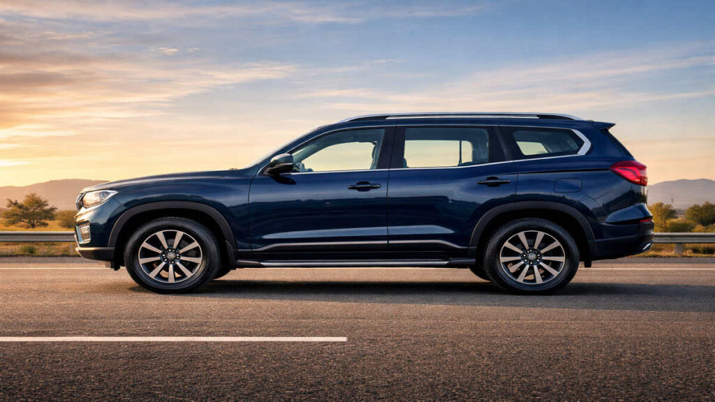 Mahindra Scorpio N blue colour side profile view