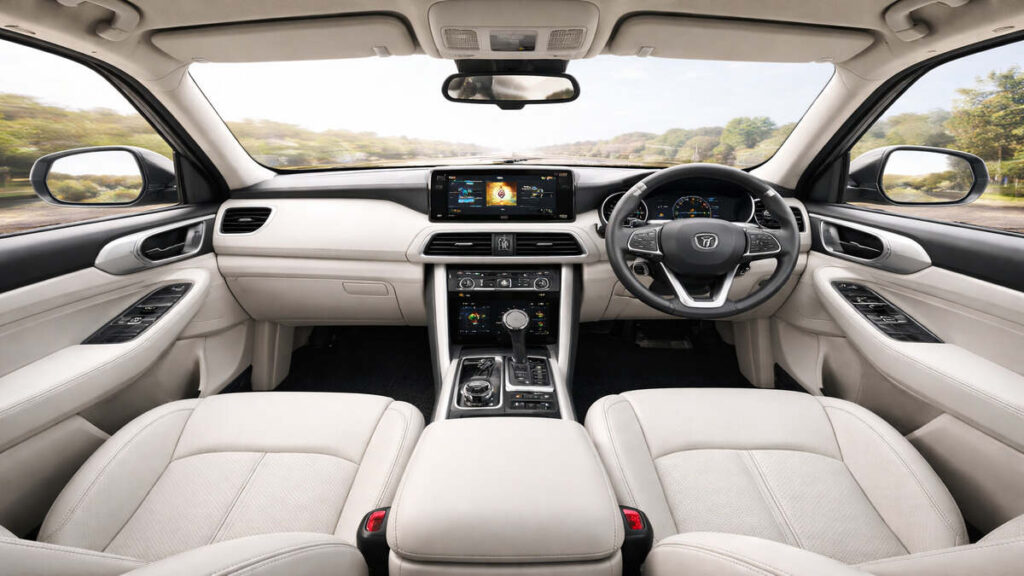 Mahindra Scorpio N white interior dashboard and seats