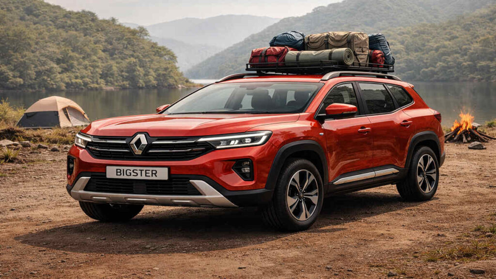 Red Renault Bigster touring SUV on highway — realistic photo