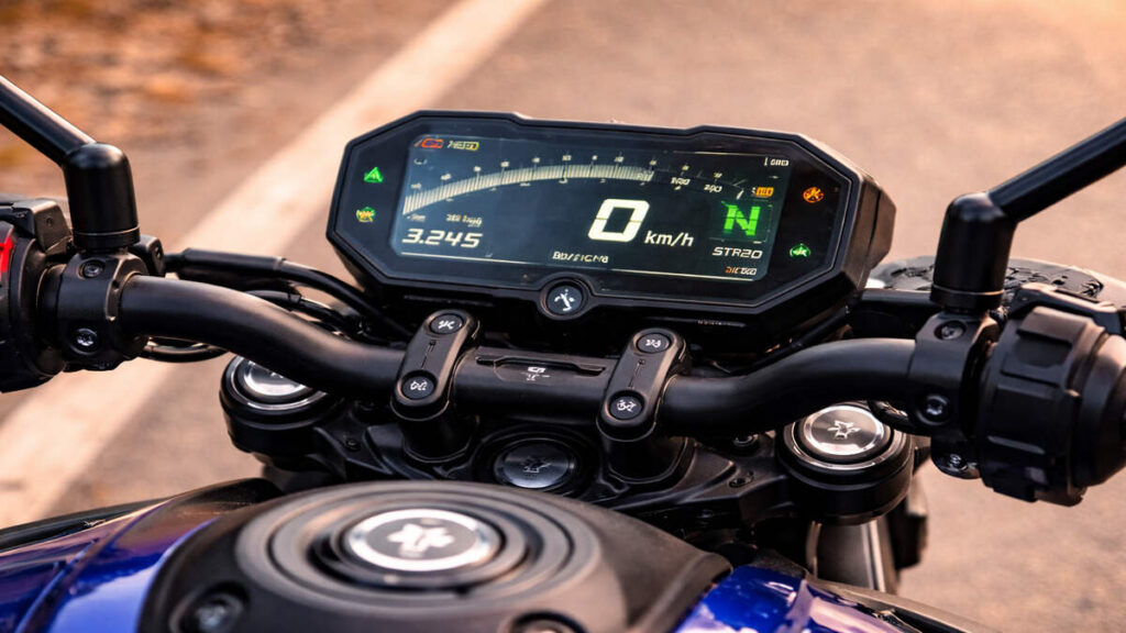 Yamaha MT-07 digital instrument cluster and cockpit view