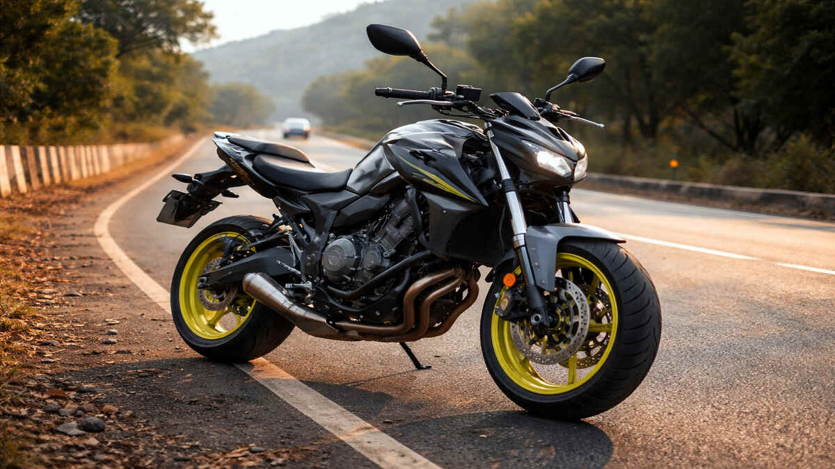 Yamaha MT-07 parked on an Indian highway in natural daylight