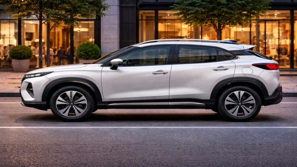 Maruti Fronx EV side profile in blue colour