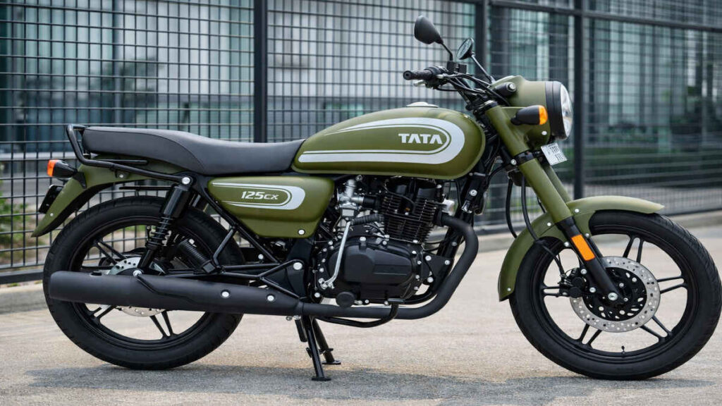 Tata 125cx green colour retro bike outdoor image 16:9