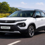 White Tata Punch Facelift on Indian highway