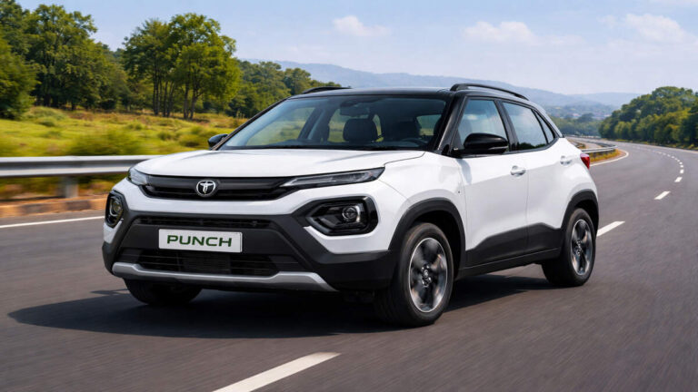 White Tata Punch Facelift on Indian highway